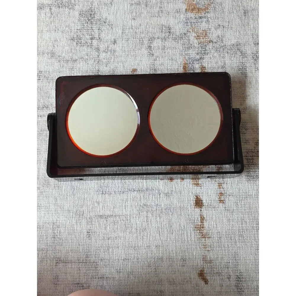 Vitg Lucite Vanity Mirror Double Sided Magnification Reddish Brown Wall-Mounted